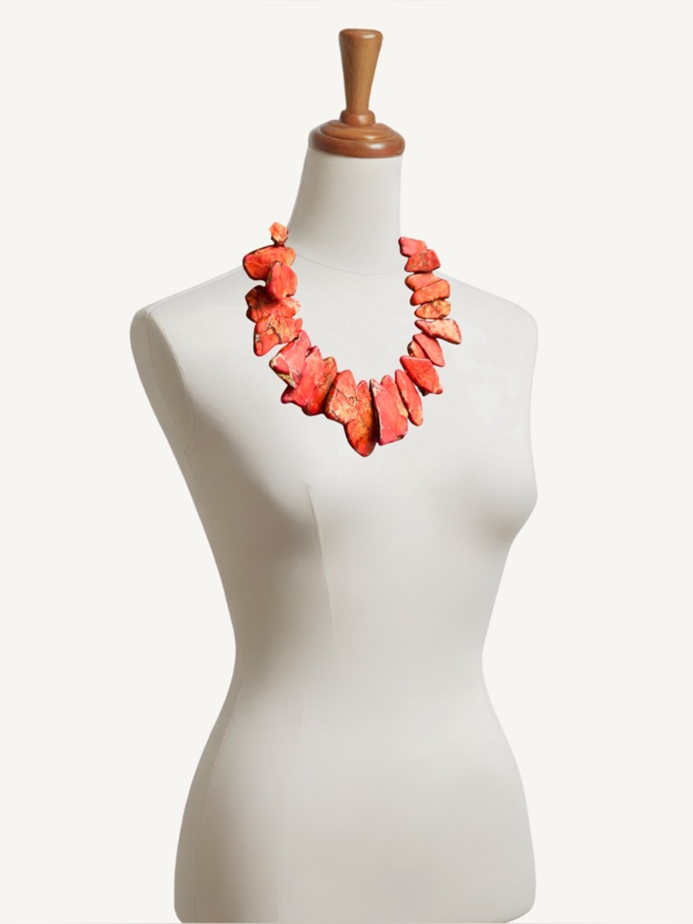 Coral Ornage Jasper Slab Sterling Bib Adjustable Necklace 18-21”